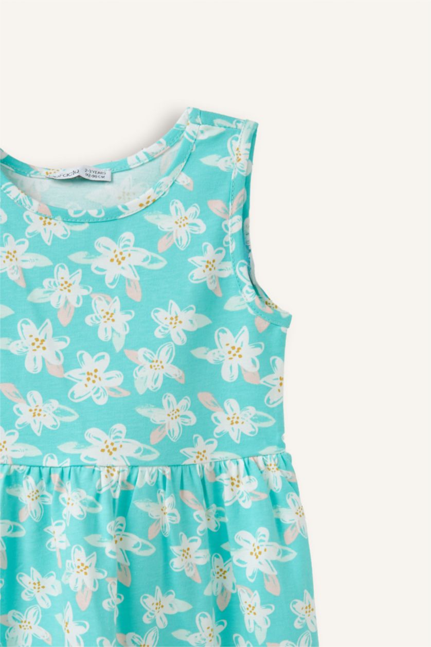 Baby Girls Mint Regular Fit Printed Sleeveless Knitted Dress
