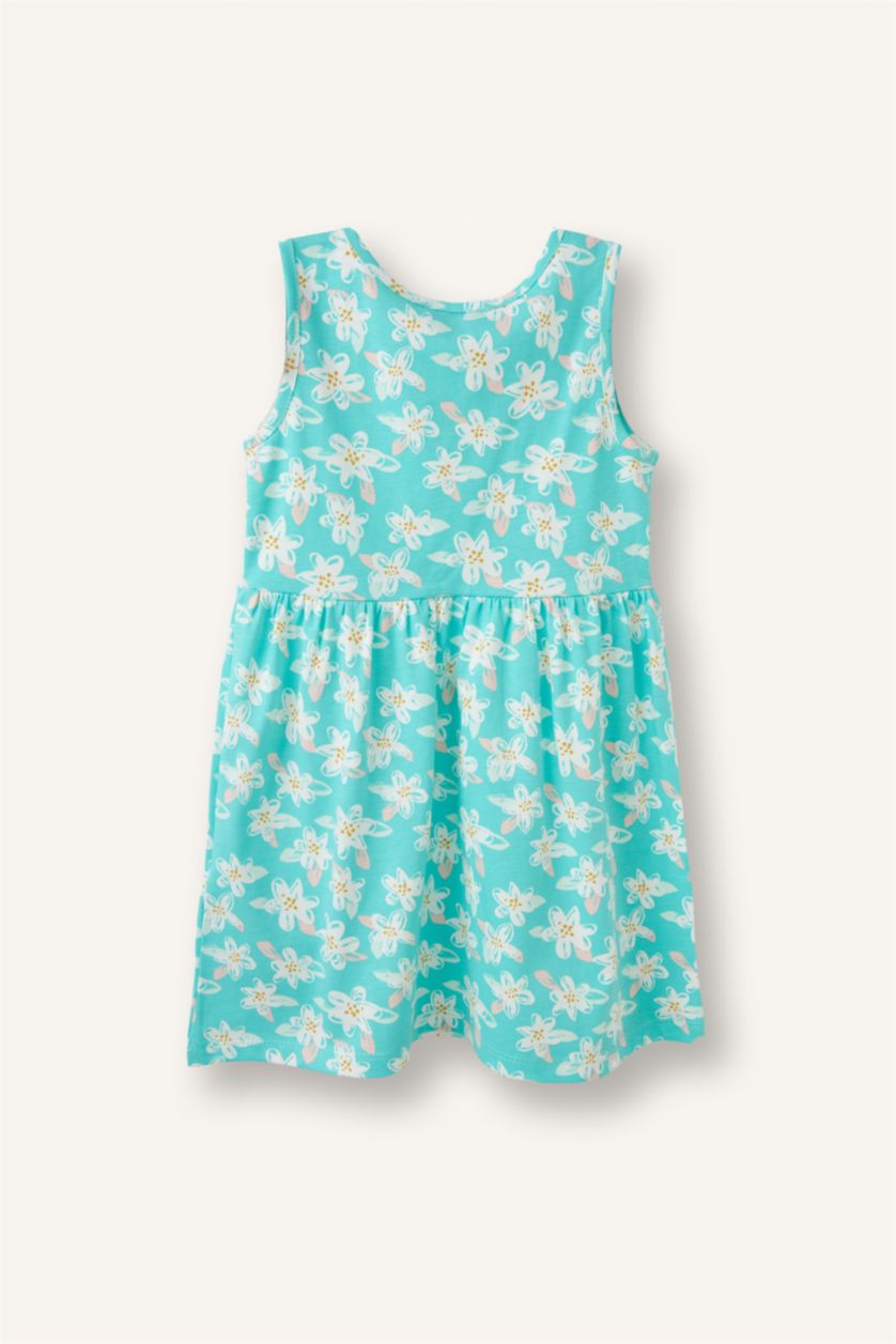 Baby Girls Mint Regular Fit Printed Sleeveless Knitted Dress