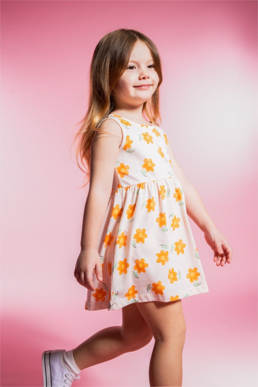 طفلة صغيرة برتقالي فستان بناتي قصة عادية بدون كم - قطعتين