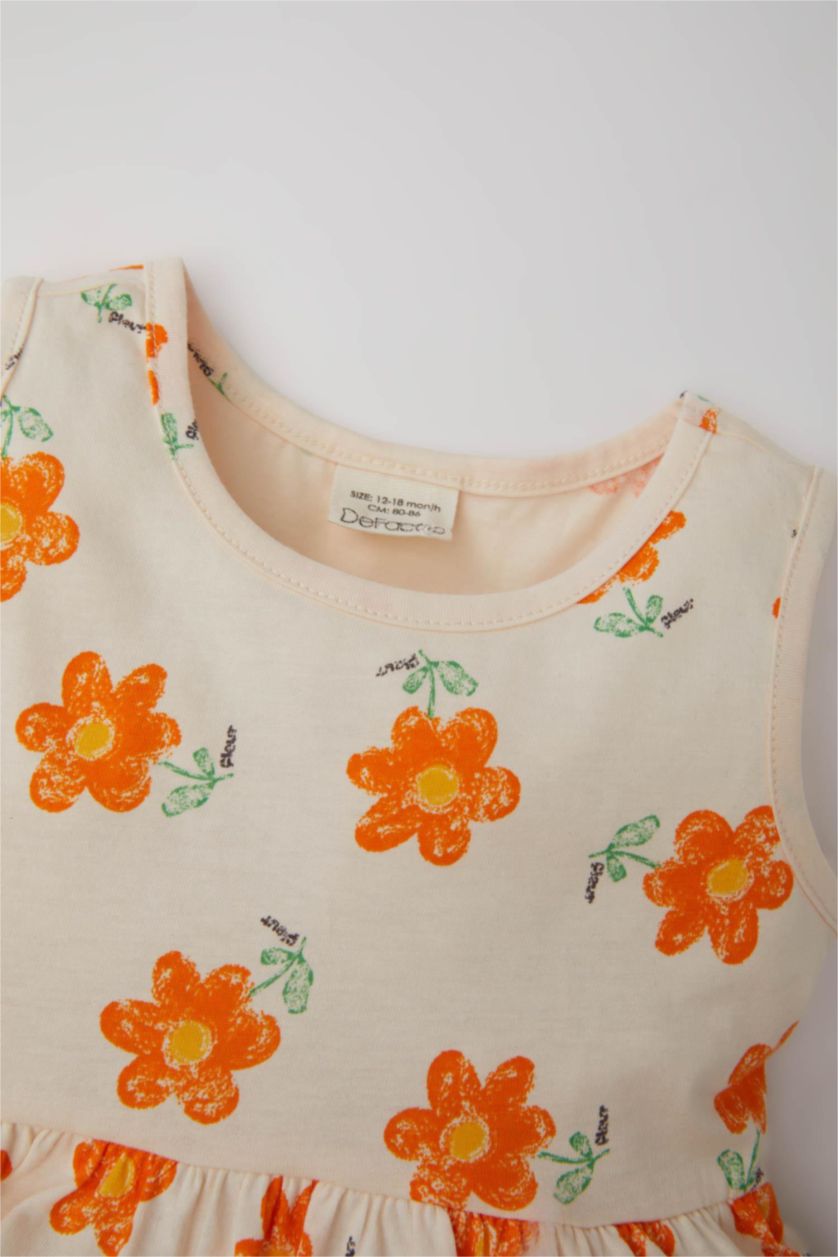 طفلة صغيرة برتقالي فستان بناتي قصة عادية بدون كم - قطعتين