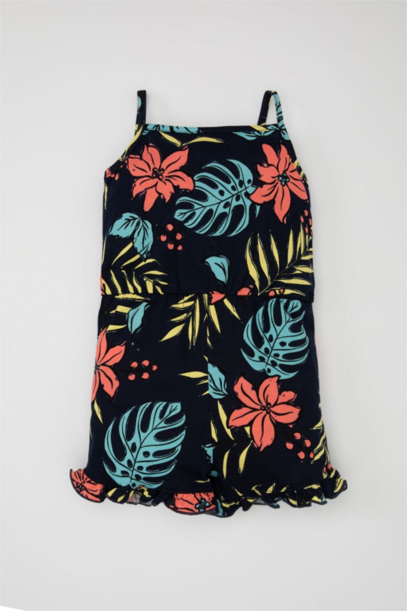 طفلة صغيرة كحلي جمبسوت بناتي قصير بحمالات