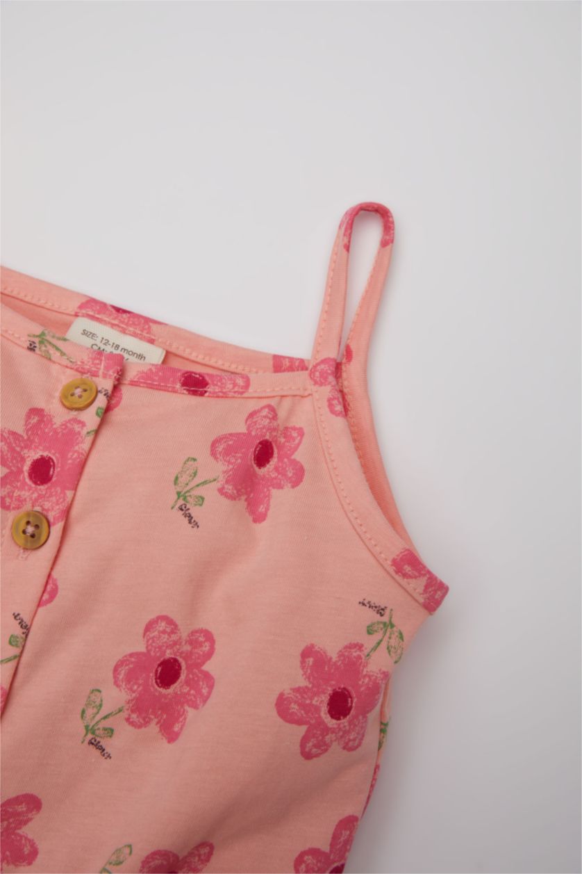 BABY GIRL Salmon Baby Girl Patterned Strappy Short Jumpsuit