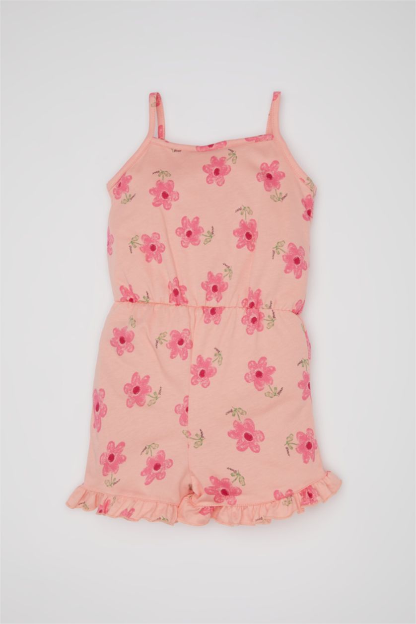 BABY GIRL Salmon Baby Girl Patterned Strappy Short Jumpsuit