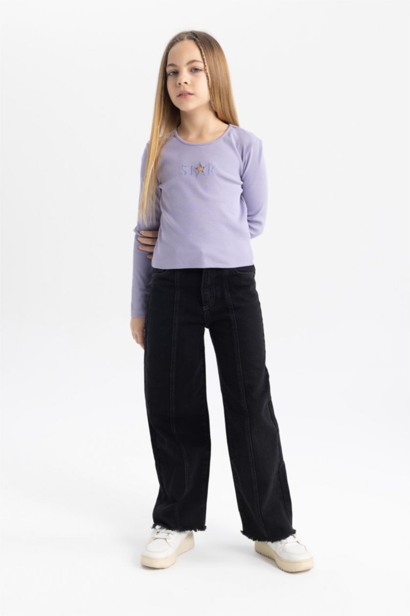 GIRLS & TEENS Lilac تيشيرت كم طويل مضلع كروب توب