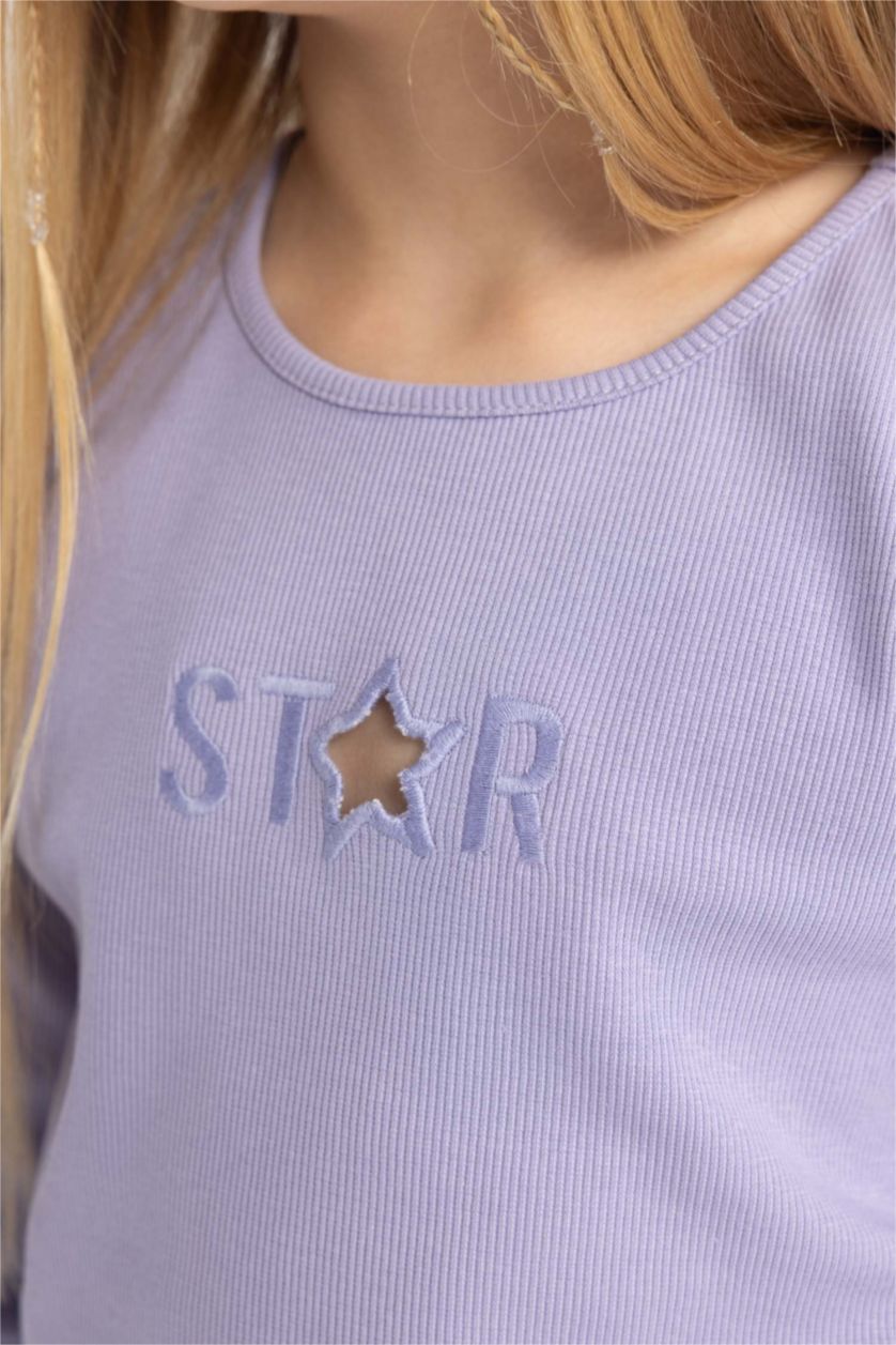 GIRLS & TEENS Lilac تيشيرت كم طويل مضلع كروب توب