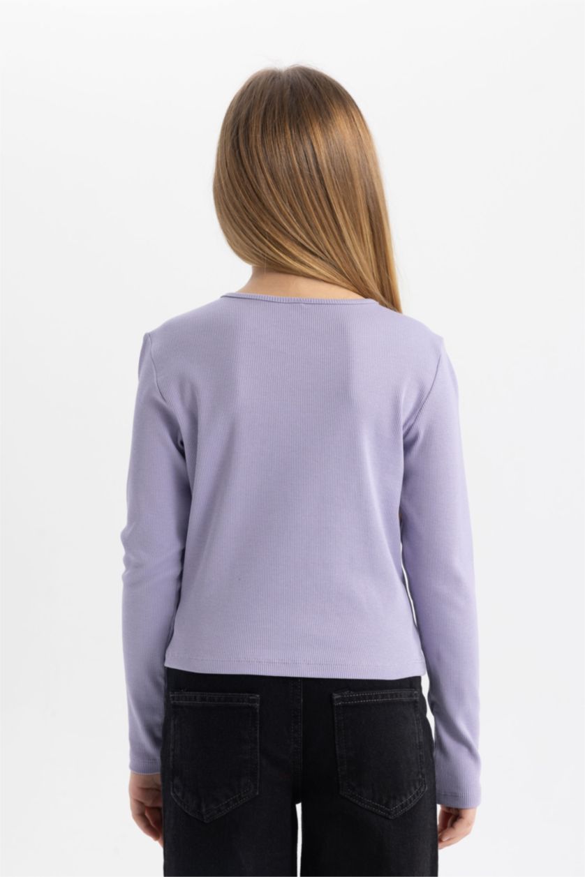 GIRLS & TEENS Lilac تيشيرت كم طويل مضلع كروب توب
