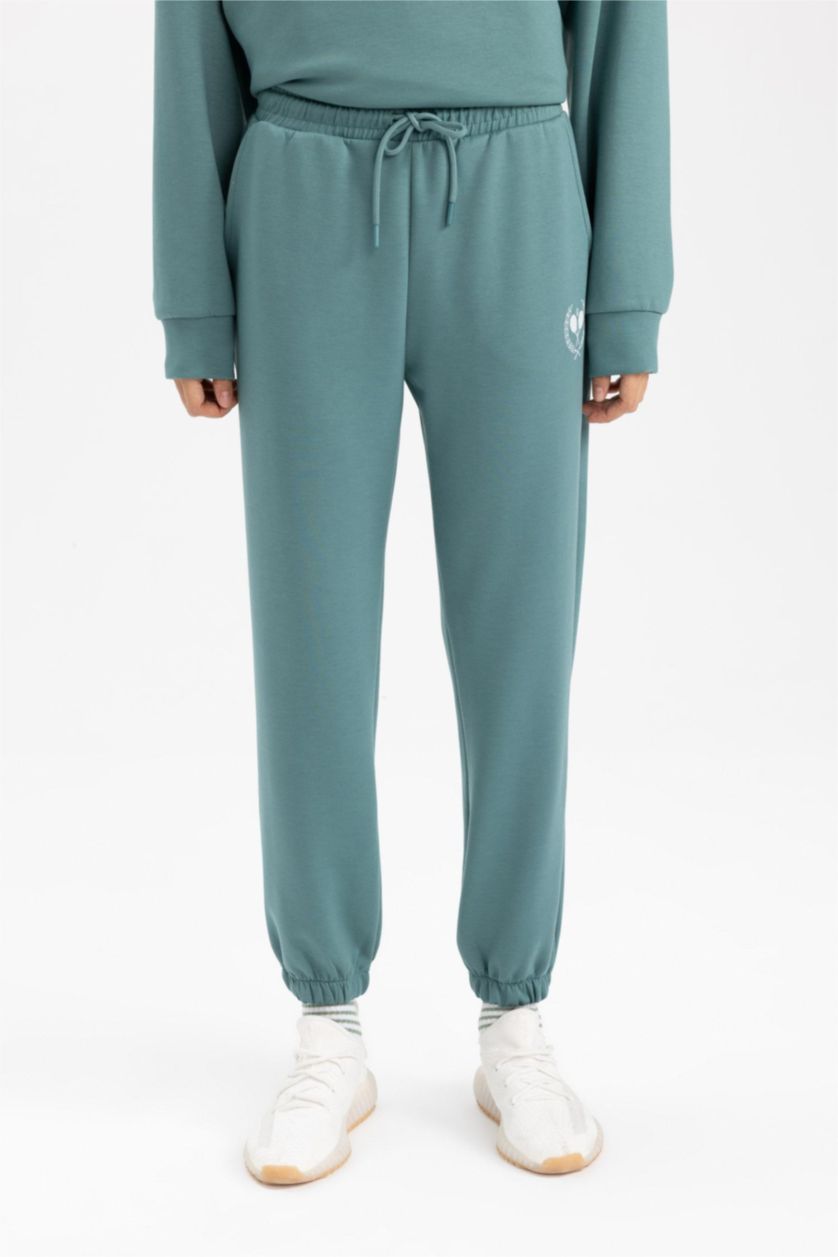 WOMAN Green Standard Fit Skuba Diving Fabric Jogger Sweatpants