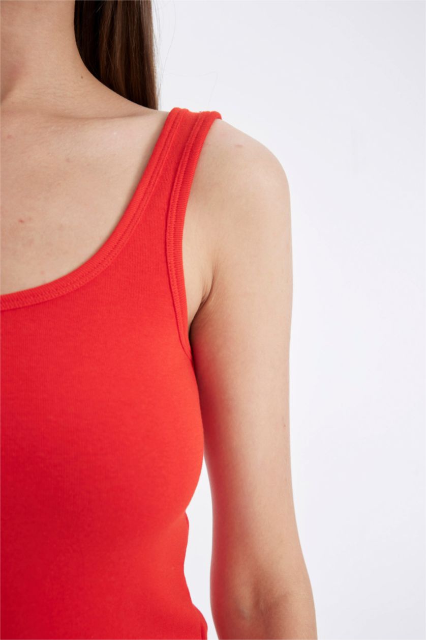 Kadın Kırmızı Slim Fit Dar Kesim U Yaka Ribana Basic Düz Atlet