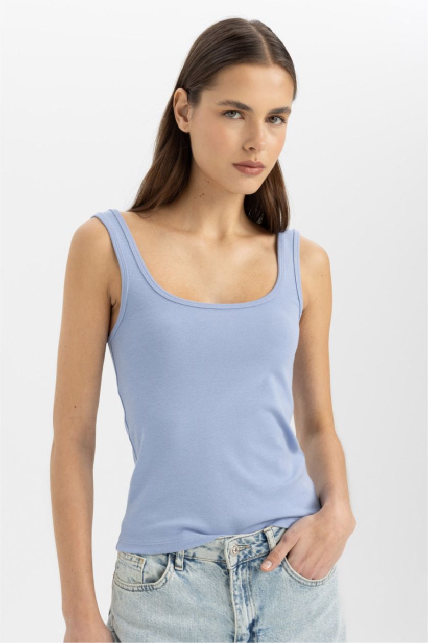 FEMME Bleu Débardeur basique slim à col en U