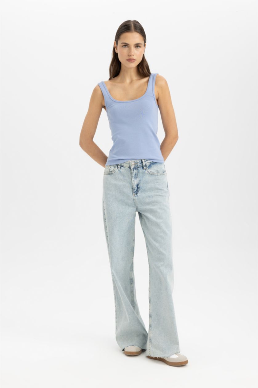 FEMME Bleu Débardeur basique slim à col en U