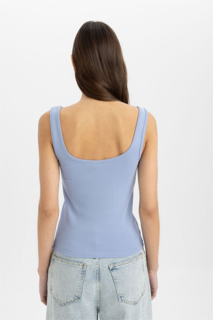 FEMME Bleu Débardeur basique slim à col en U