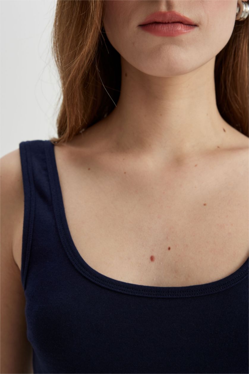 Kadın Lacivert Slim Fit Dar Kesim U Yaka Ribana Basic Düz Atlet