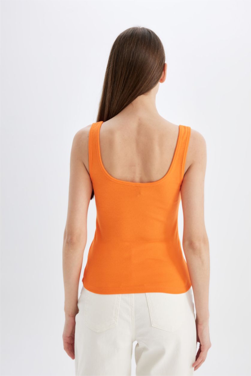 Kadın Turuncu Slim Fit Dar Kesim U Yaka Ribana Basic Düz Atlet