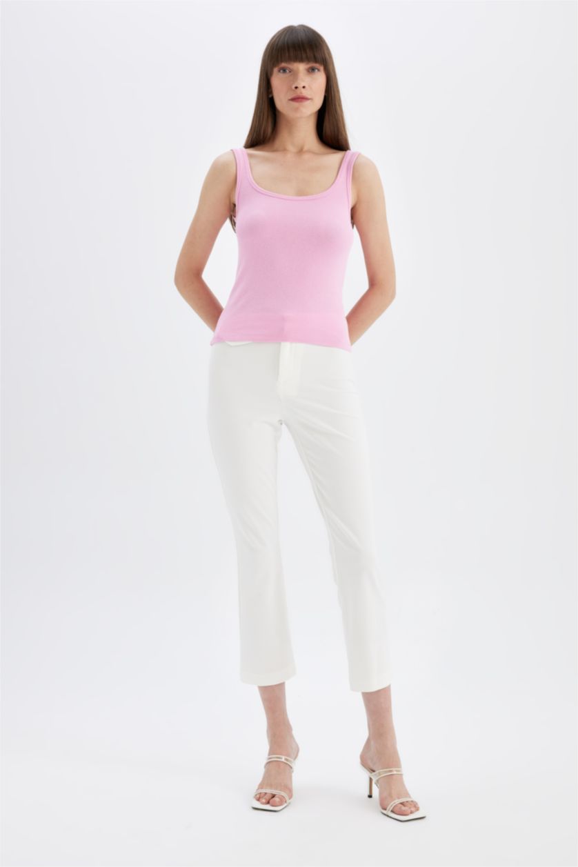 Kadın Fuşya Slim Fit Dar Kesim U Yaka Ribana Basic Düz Atlet