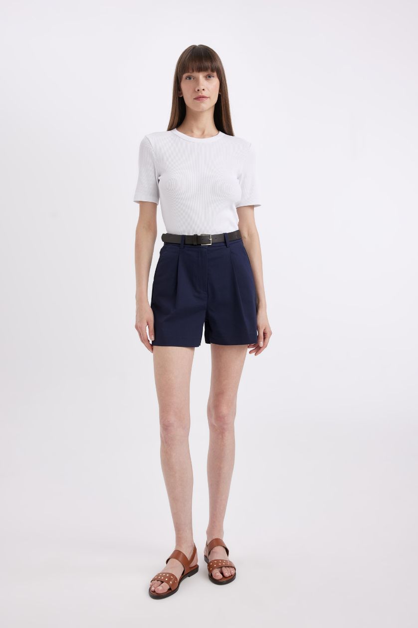 Kadın Violet Beyaz Beyaz Slim Fit Dar Kesim Bisiklet Yaka Fitilli Kaşkorse Basic Düz Kısa Kollu Tişört