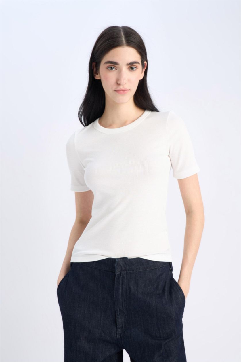 WOMAN Ecru Slim Fit Camisole Short Sleeve T-Shirt