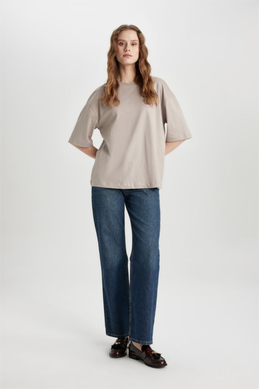 WOMAN Stone Oversize Crew Neck Cotton Basic T-Shirt