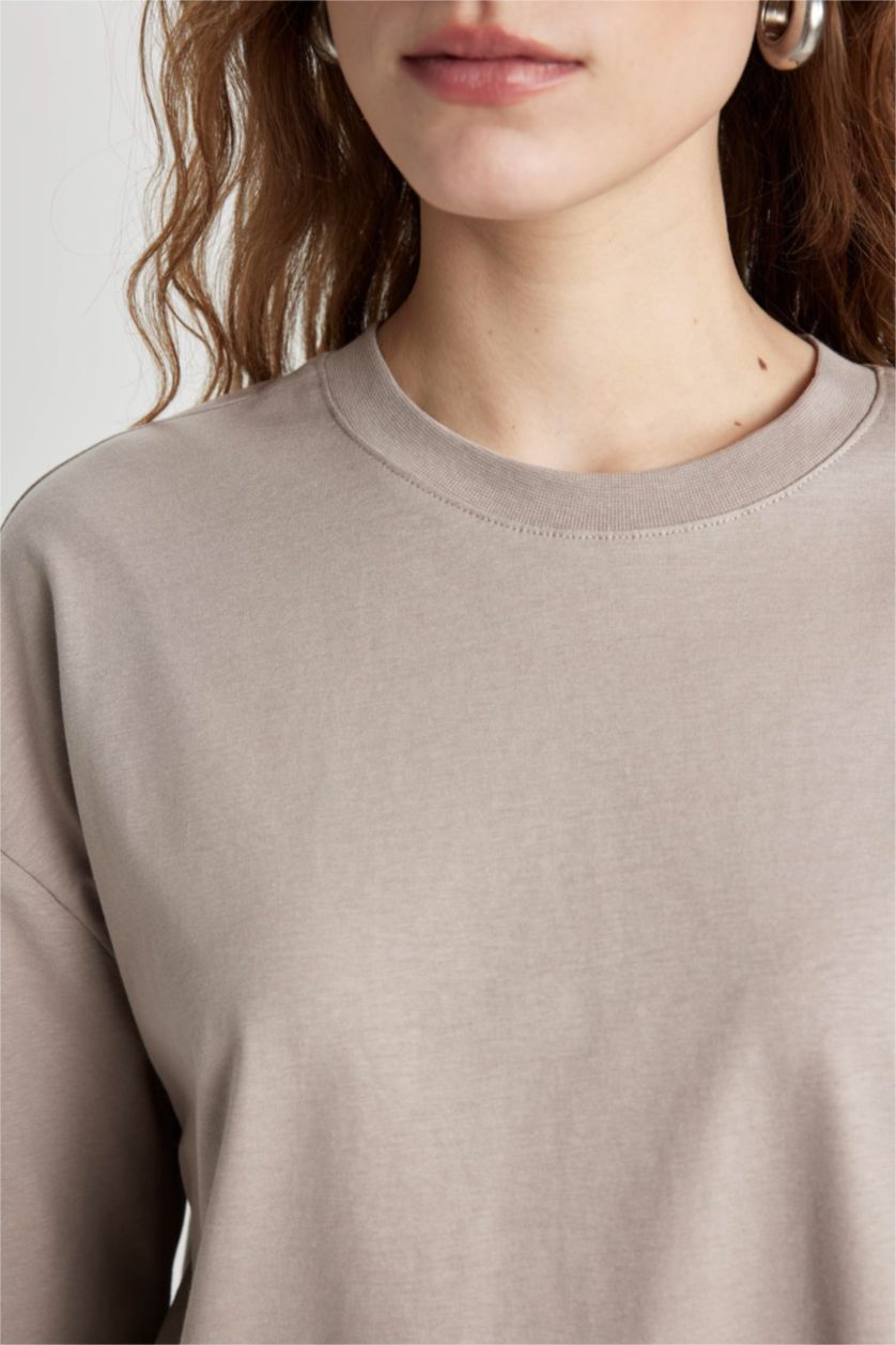 WOMAN Stone Oversize Crew Neck Cotton Basic T-Shirt