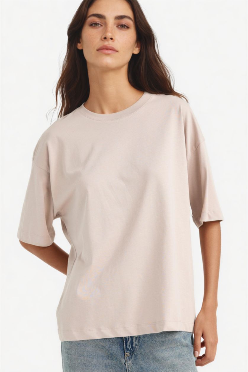 Kadın Taş %100 Pamuk Oversıze Basıc Tişört