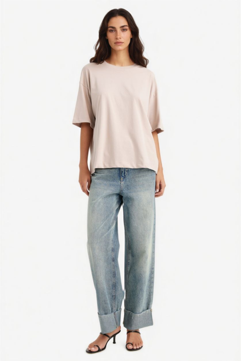 Kadın Taş %100 Pamuk Oversıze Basıc Tişört