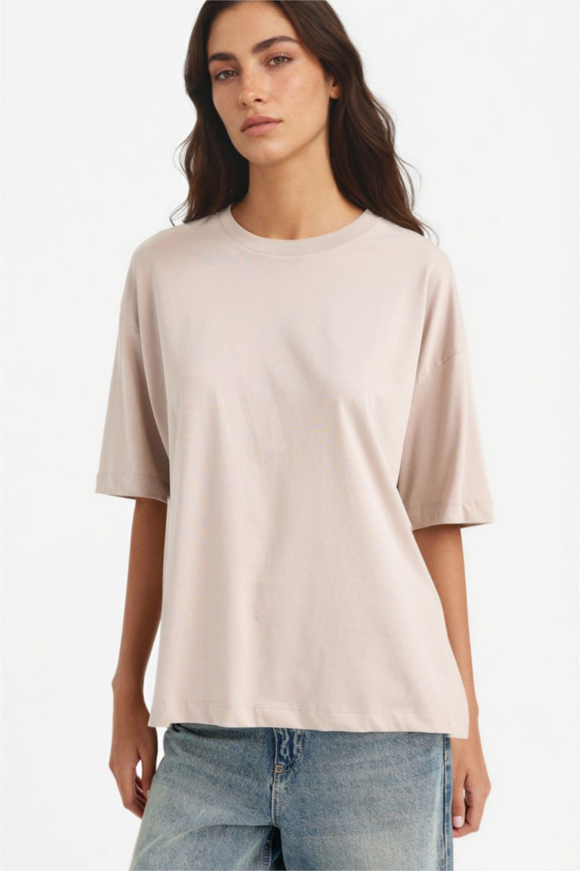 Kadın Taş %100 Pamuk Oversıze Basıc Tişört