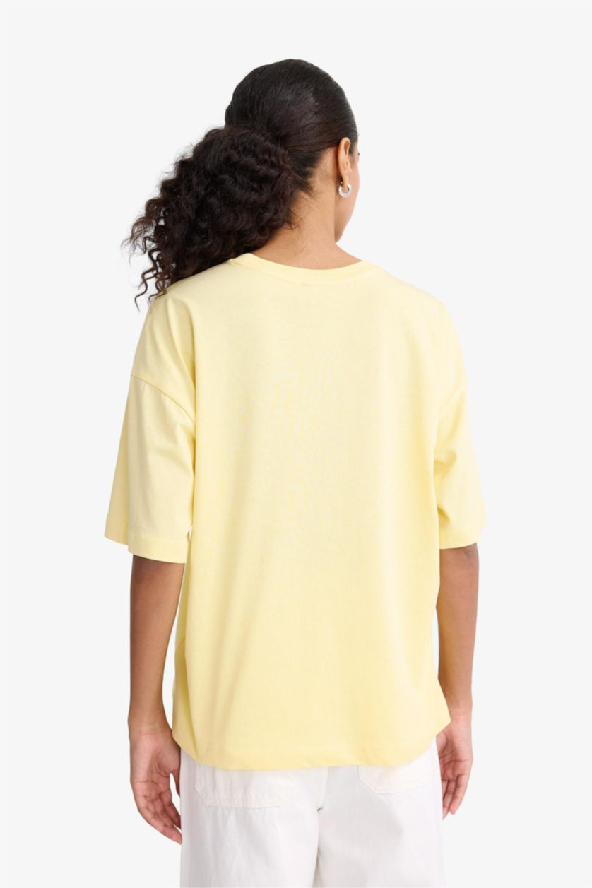FEMME Jaune T-shirt basique oversize en coton peigné à col rond