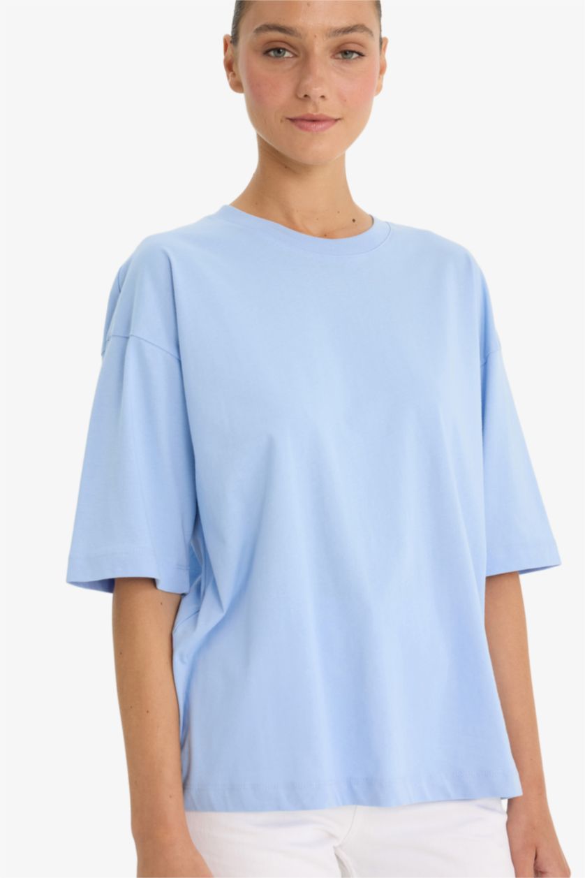 WOMAN Light Blue Oversize Fit Crew Neck Short Sleeve T-Shirt