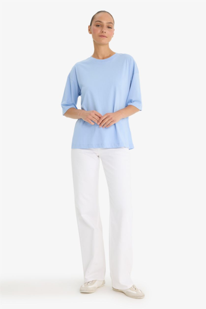 WOMAN Light Blue Oversize Fit Crew Neck Short Sleeve T-Shirt