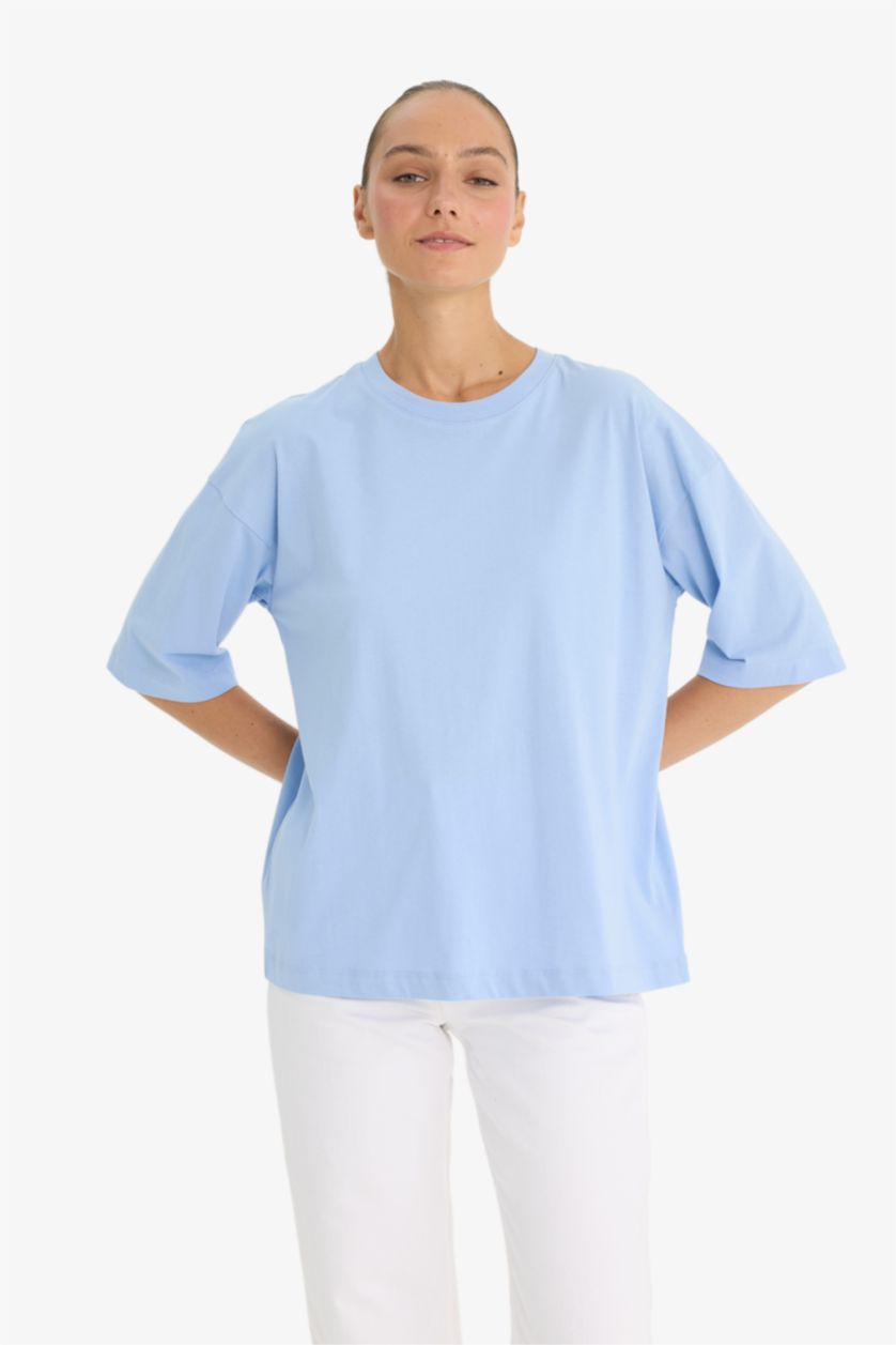 WOMAN Light Blue Oversize Fit Crew Neck Short Sleeve T-Shirt
