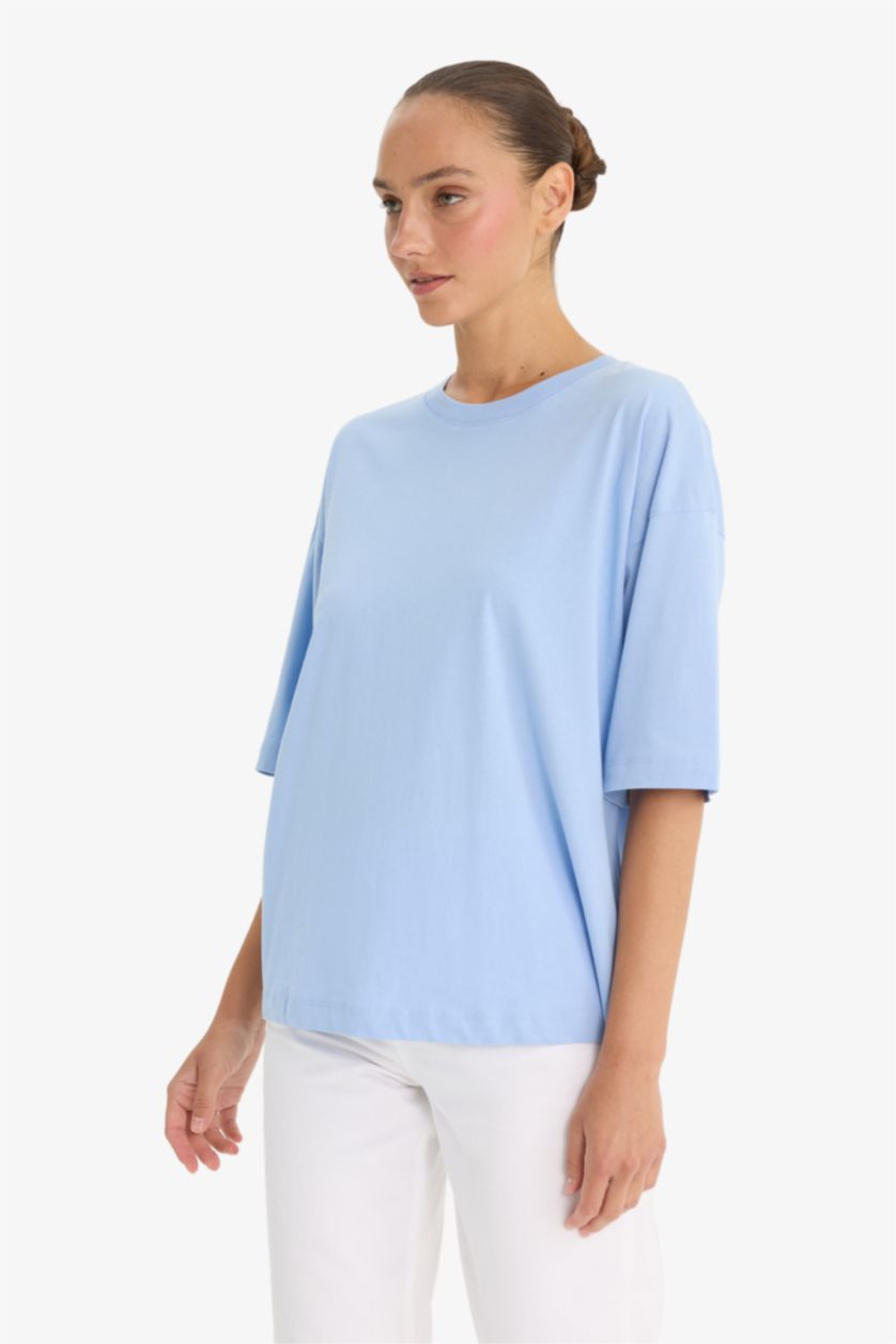 WOMAN Light Blue Oversize Fit Crew Neck Short Sleeve T-Shirt