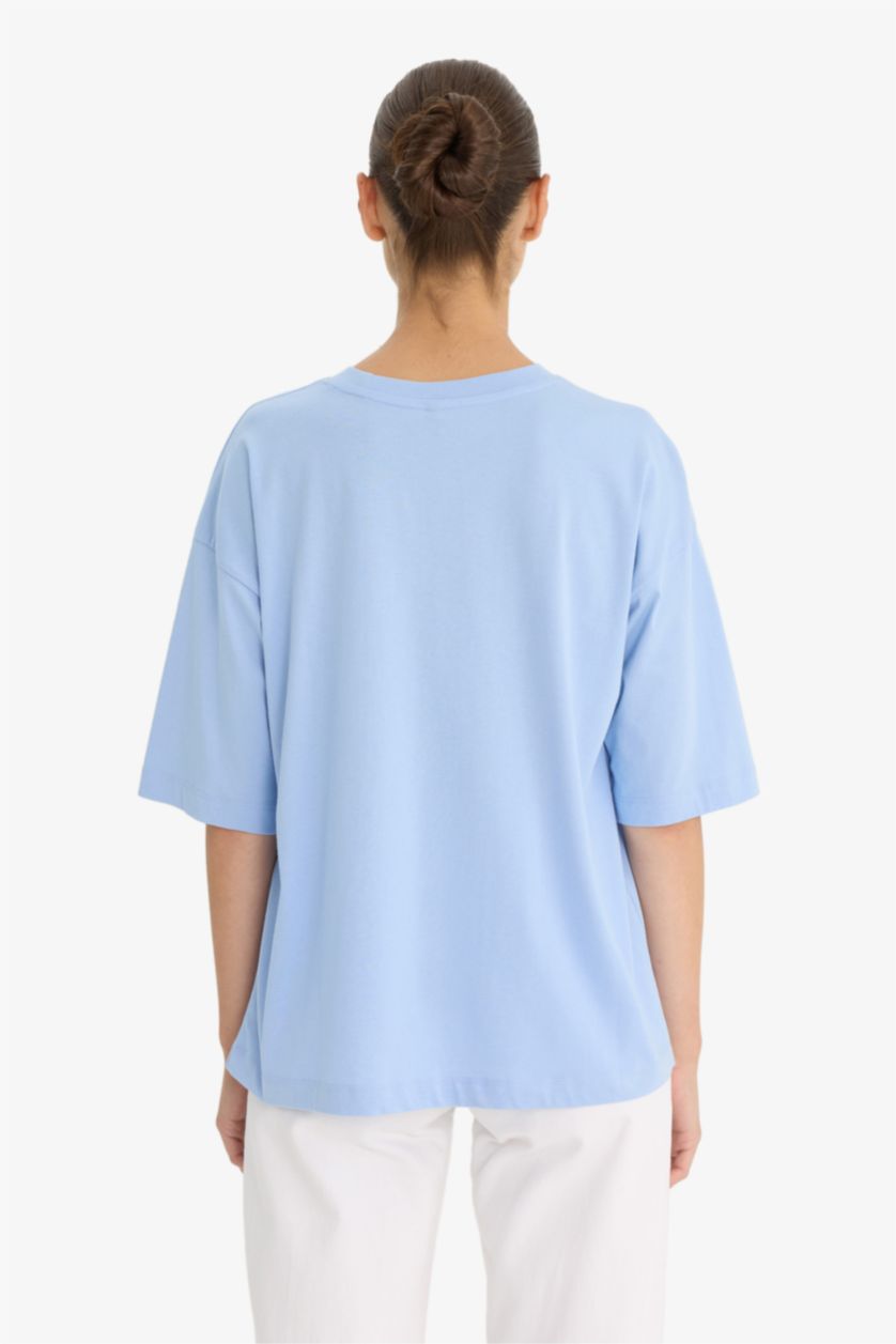 WOMAN Light Blue Oversize Fit Crew Neck Short Sleeve T-Shirt