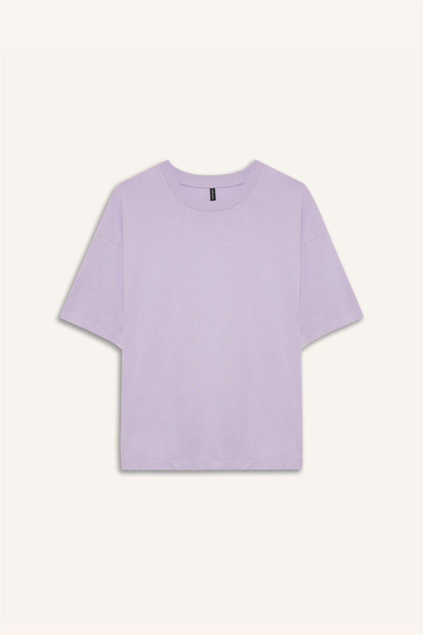 Kadın Lila %100 Pamuk Oversıze Basıc Tişört