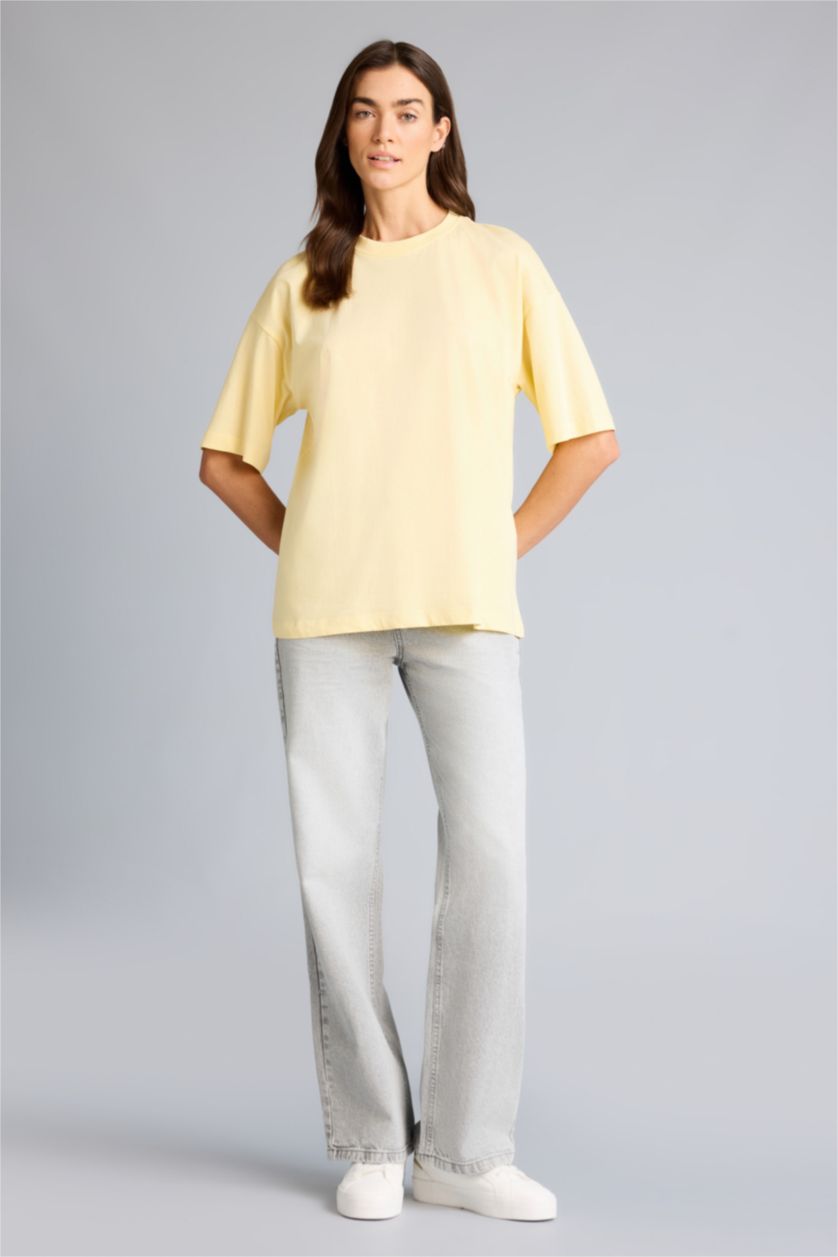 Woman Light Yellow تيشيرت بيزك سادة قطن