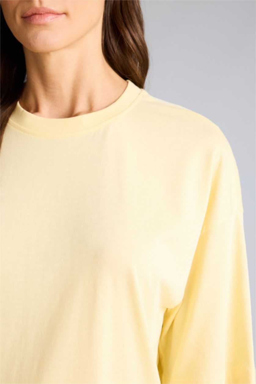 Woman Light Yellow تيشيرت بيزك سادة قطن
