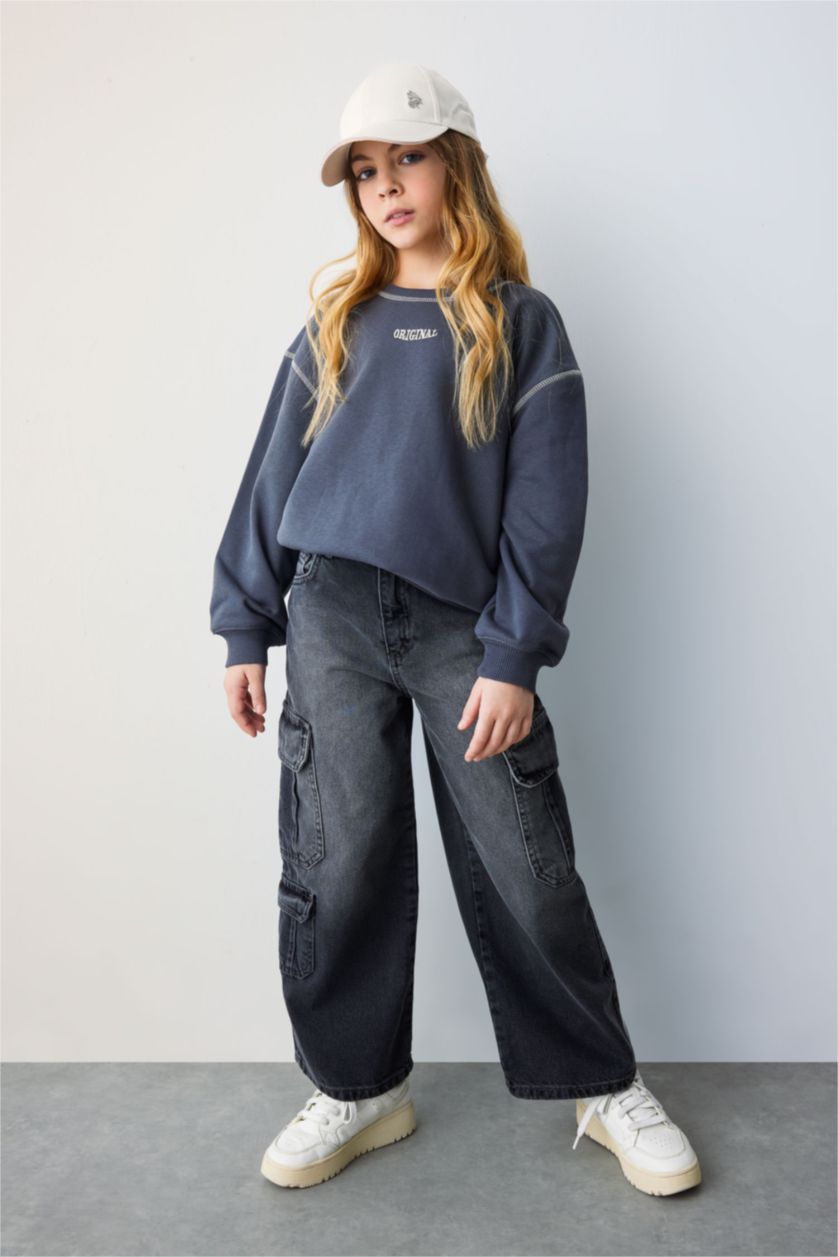 Girls & Teens Anthracite Girl Oversize Fit Crew Neck Sweatshirt