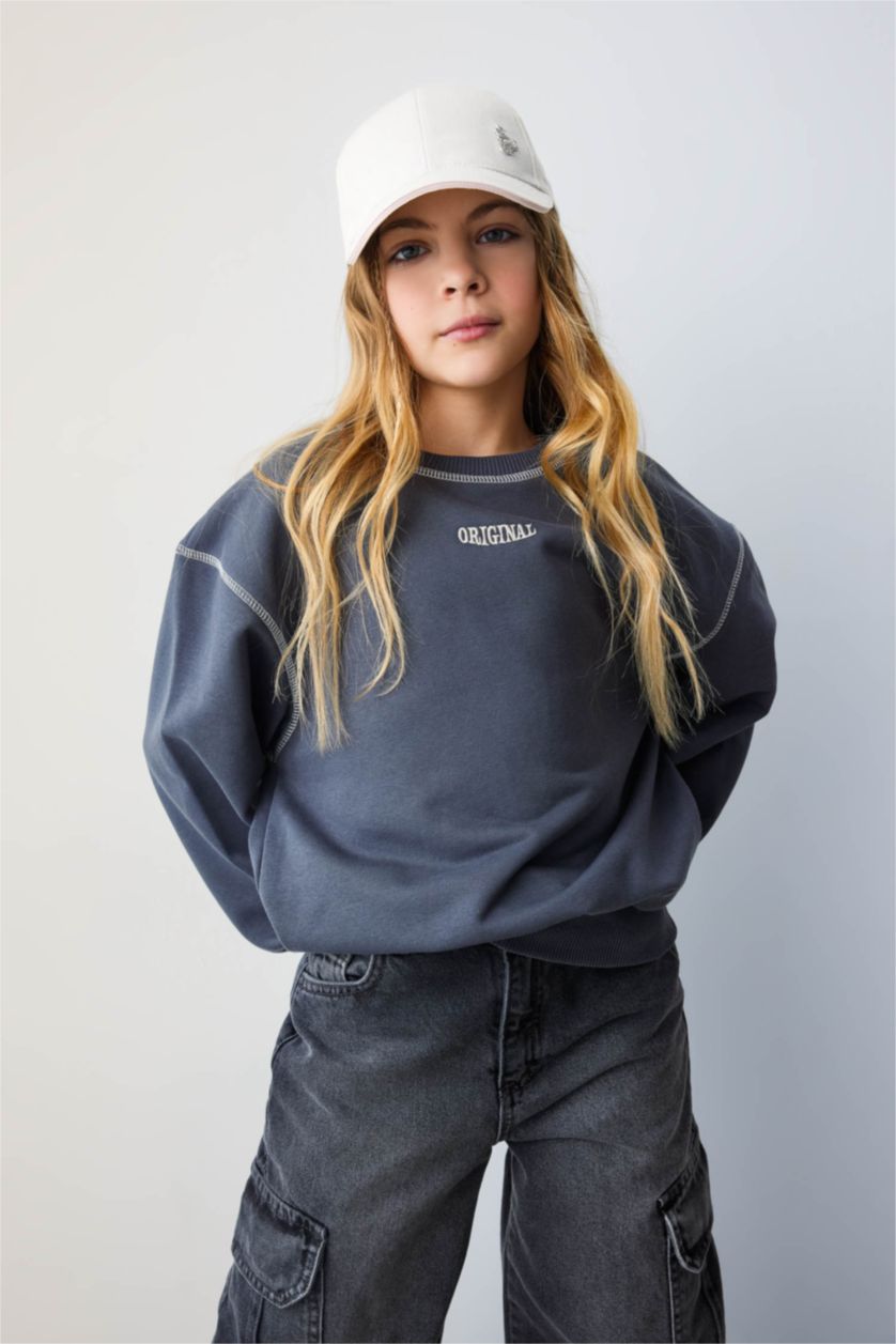 Girls & Teens Anthracite Girl Oversize Fit Crew Neck Sweatshirt