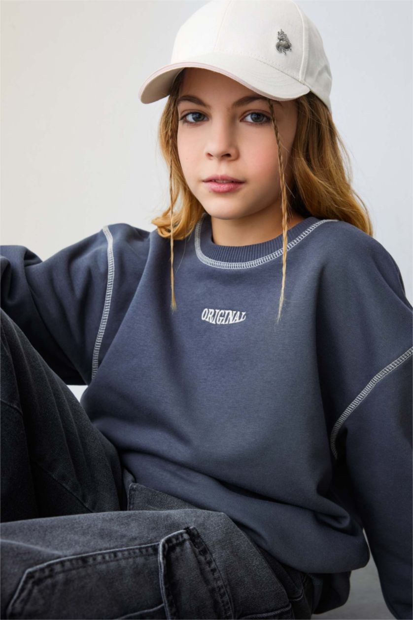 Girls & Teens Anthracite Girl Oversize Fit Crew Neck Sweatshirt
