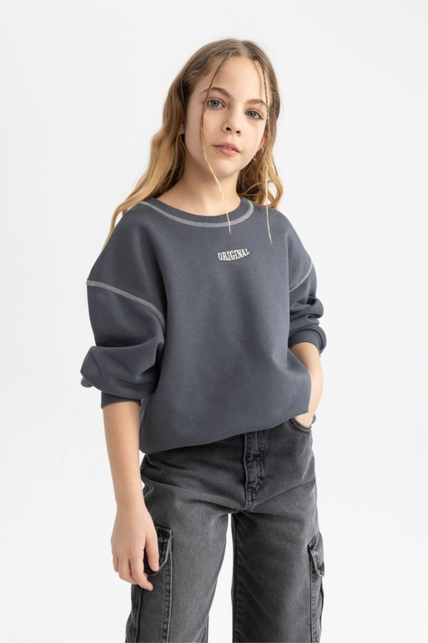 Girls & Teens Anthracite Girl Oversize Fit Crew Neck Sweatshirt