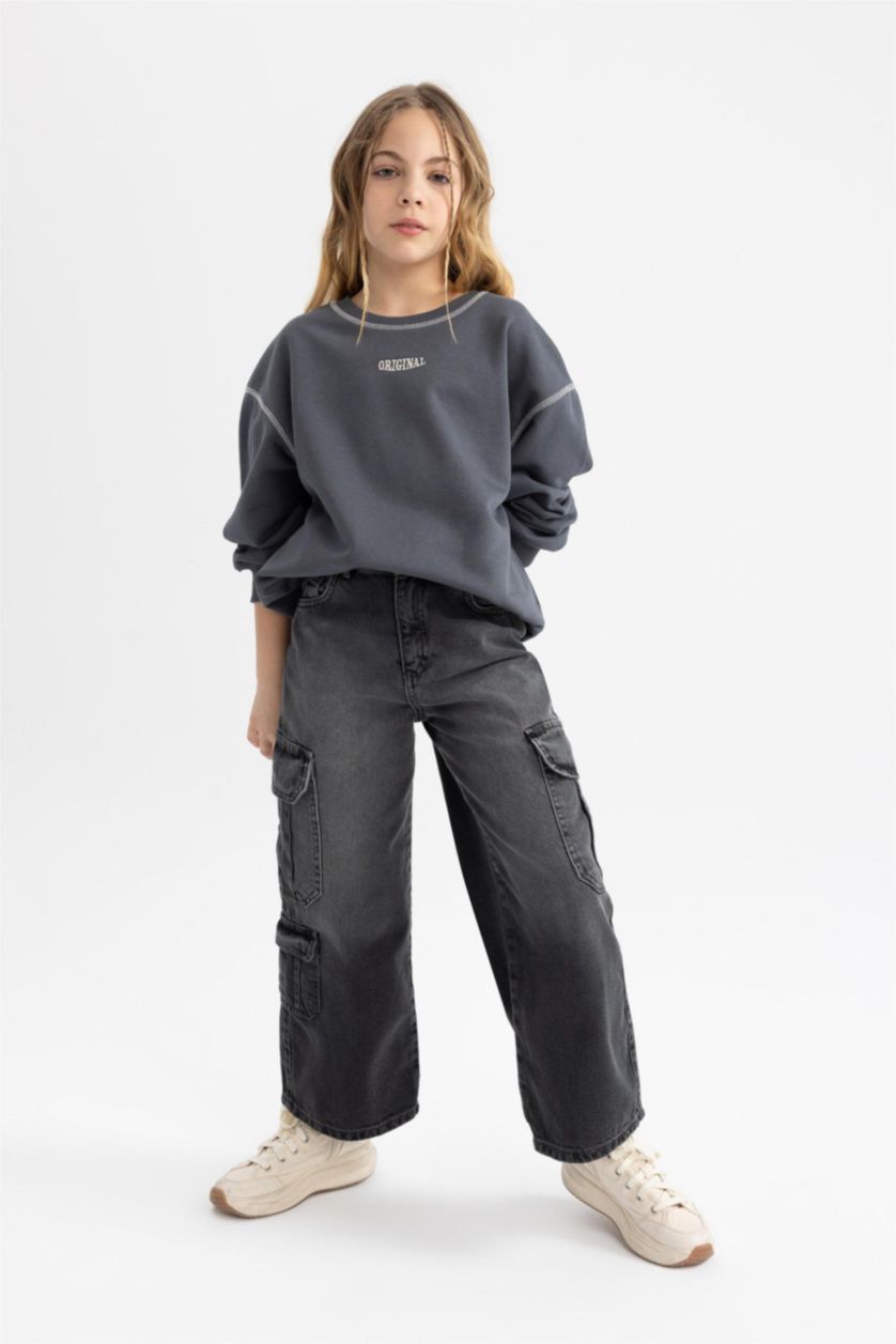 Girls & Teens Anthracite Girl Oversize Fit Crew Neck Sweatshirt