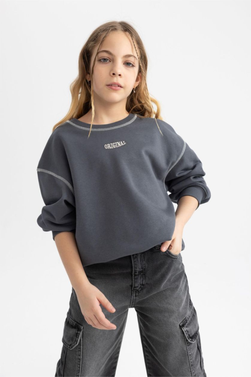 Girls & Teens Anthracite Girl Oversize Fit Crew Neck Sweatshirt