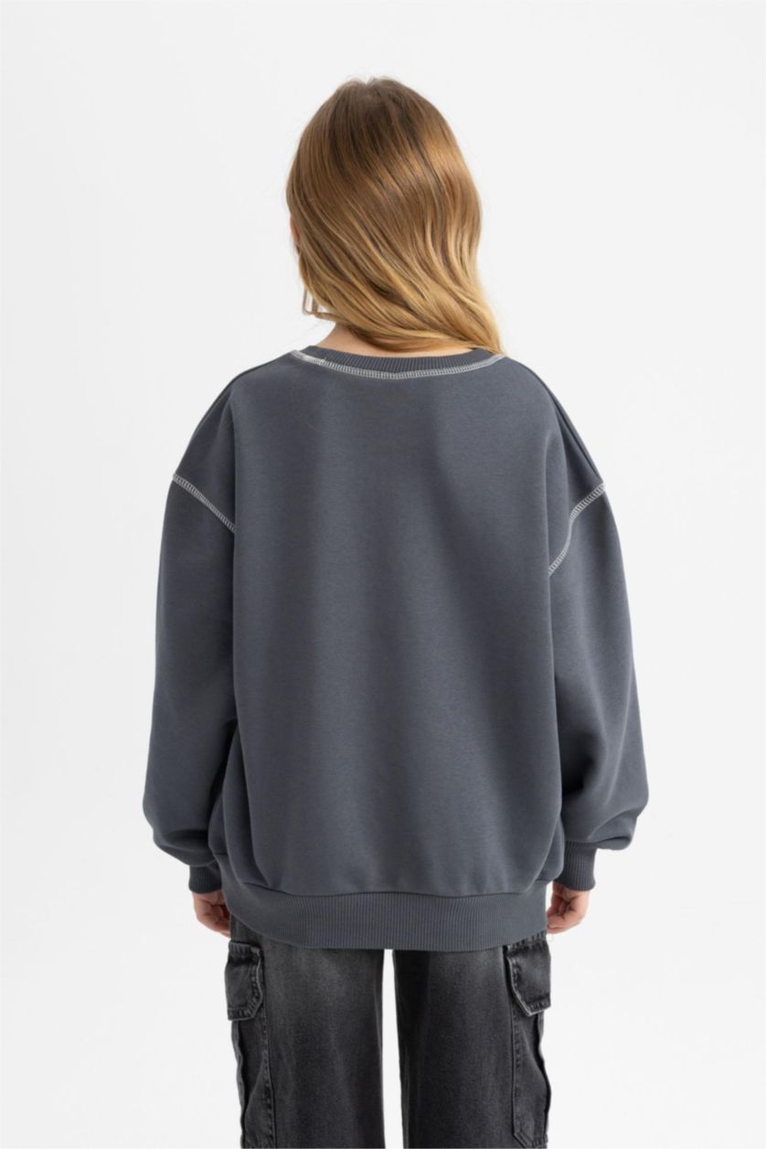 Girls & Teens Anthracite Girl Oversize Fit Crew Neck Sweatshirt