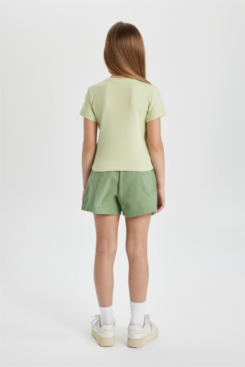 GIRLS & TEENS Light Green تيشيرت نص كم مضلع سليم فيت