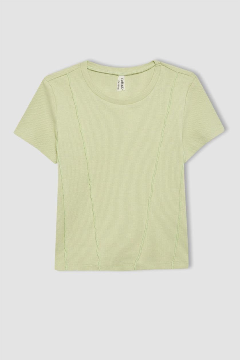 GIRLS & TEENS Light Green تيشيرت نص كم مضلع سليم فيت