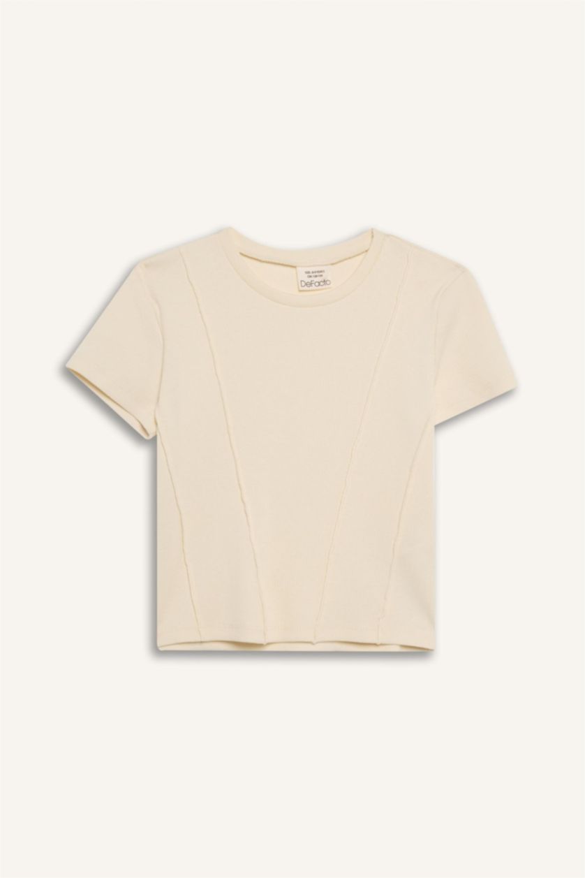 بنات بيج فاتح تيشيرت بناتي نص ردن مضلع بيزك سليم فيت بياخة مستديرة