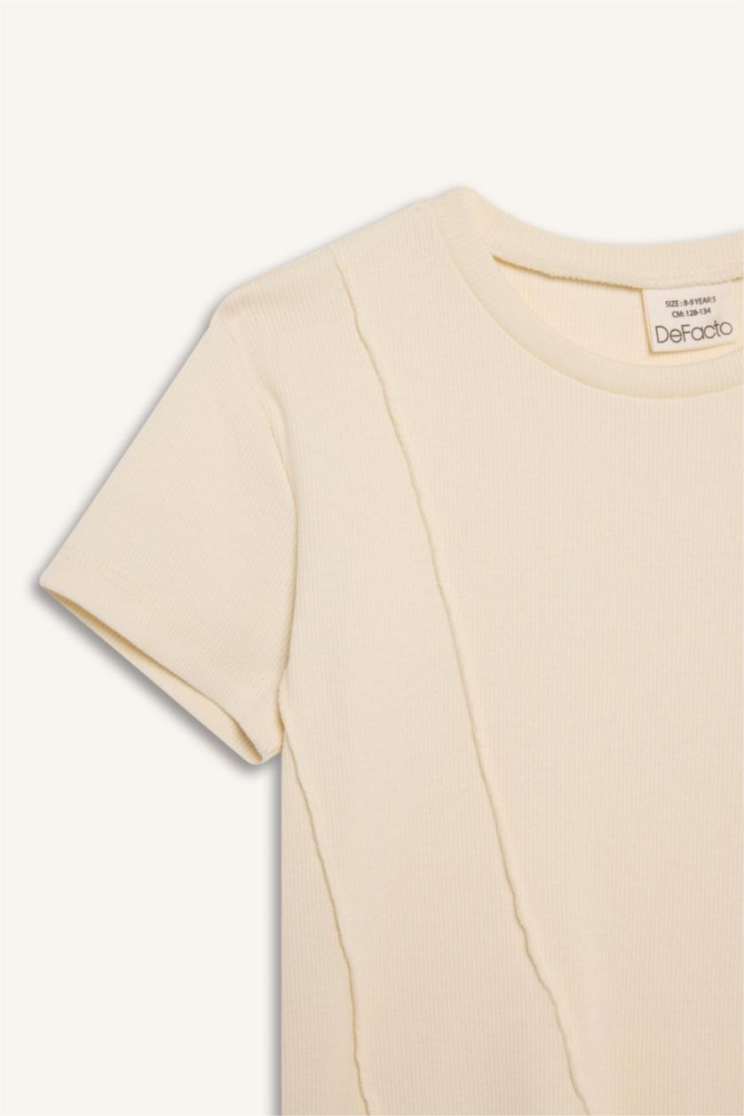 بنات بيج فاتح تيشيرت بناتي نص ردن مضلع بيزك سليم فيت بياخة مستديرة