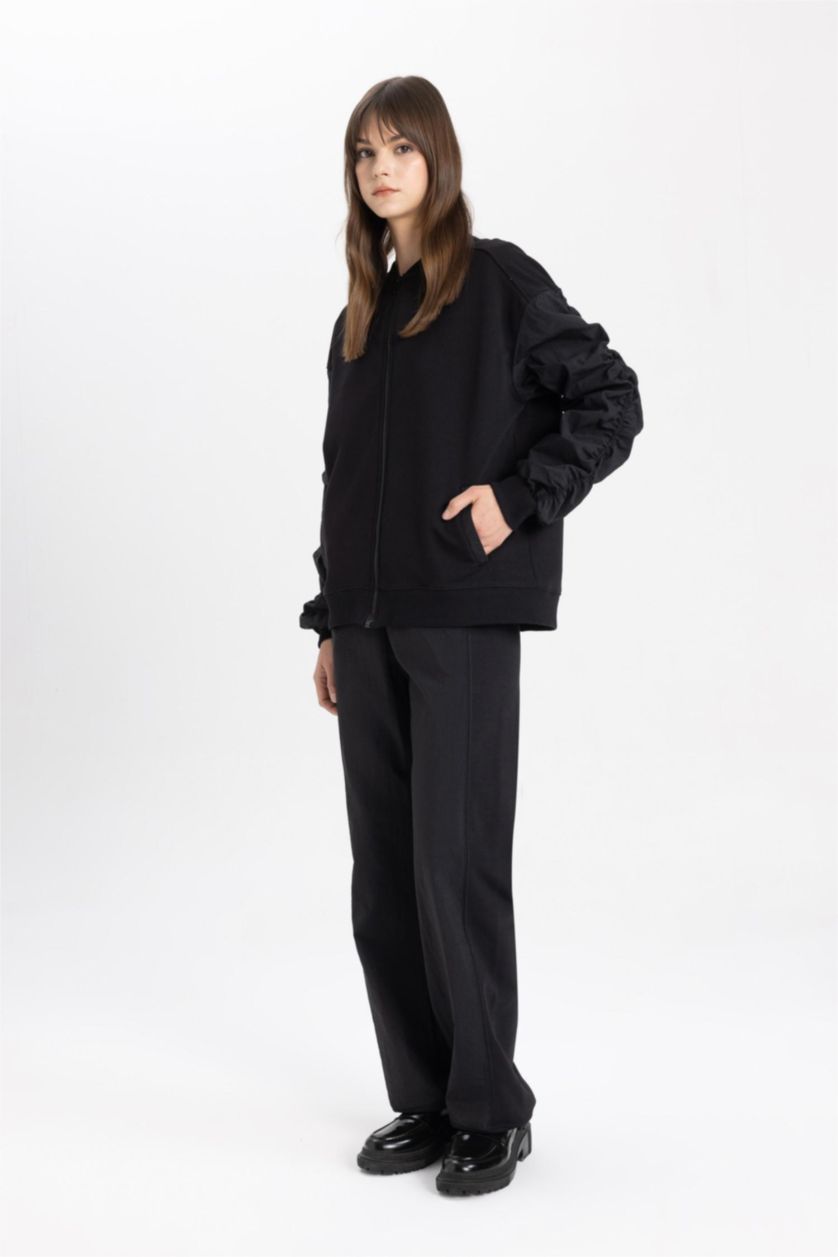 Kadın Siyah Jogger Eşofman Altı Basic Düz Beli Lastikli Ayarlanabilir Lastik Paçalı Cepli