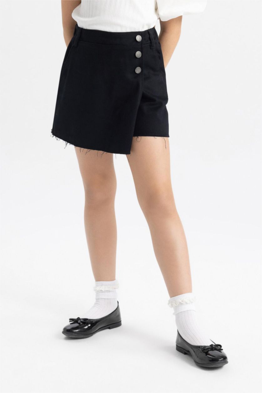 GIRLS & TEENS Black جيبة قطن قصة عادية