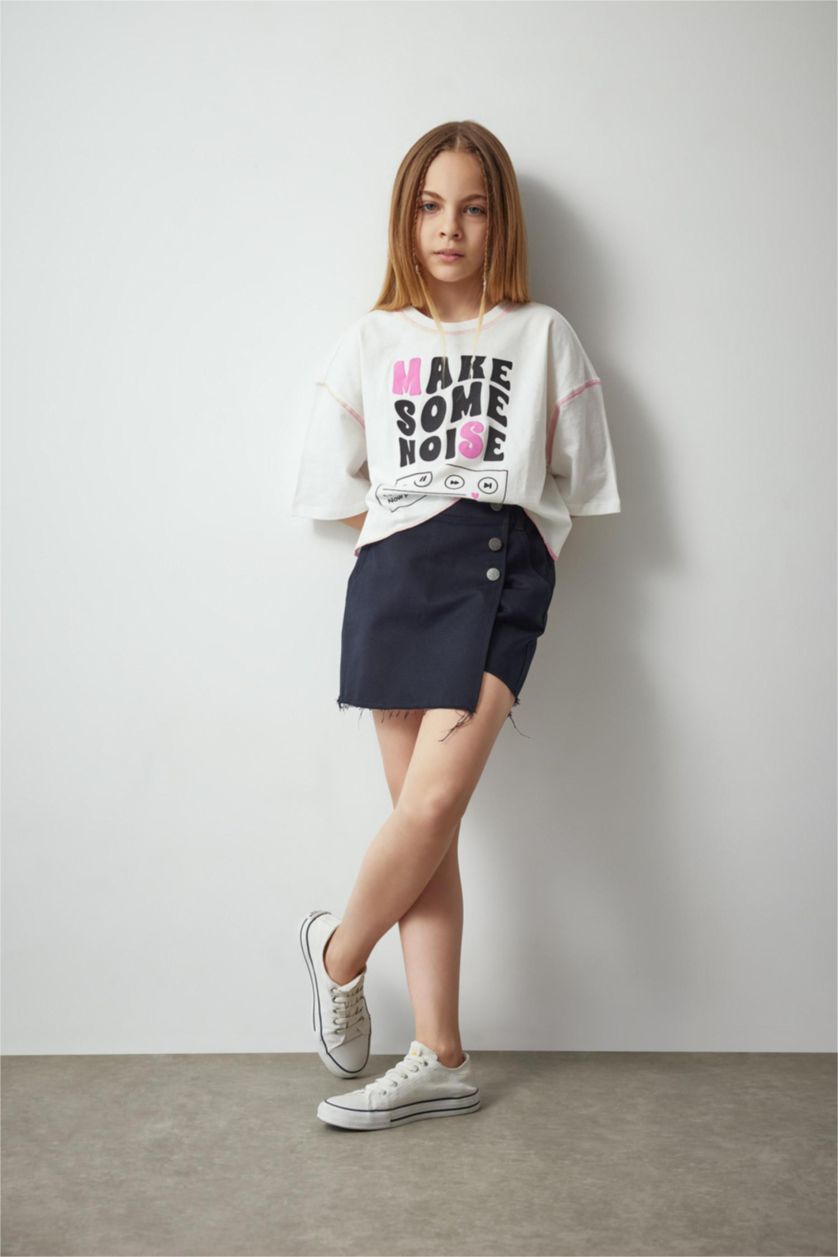 GIRLS & TEENS Black جيبة قطن قصة عادية