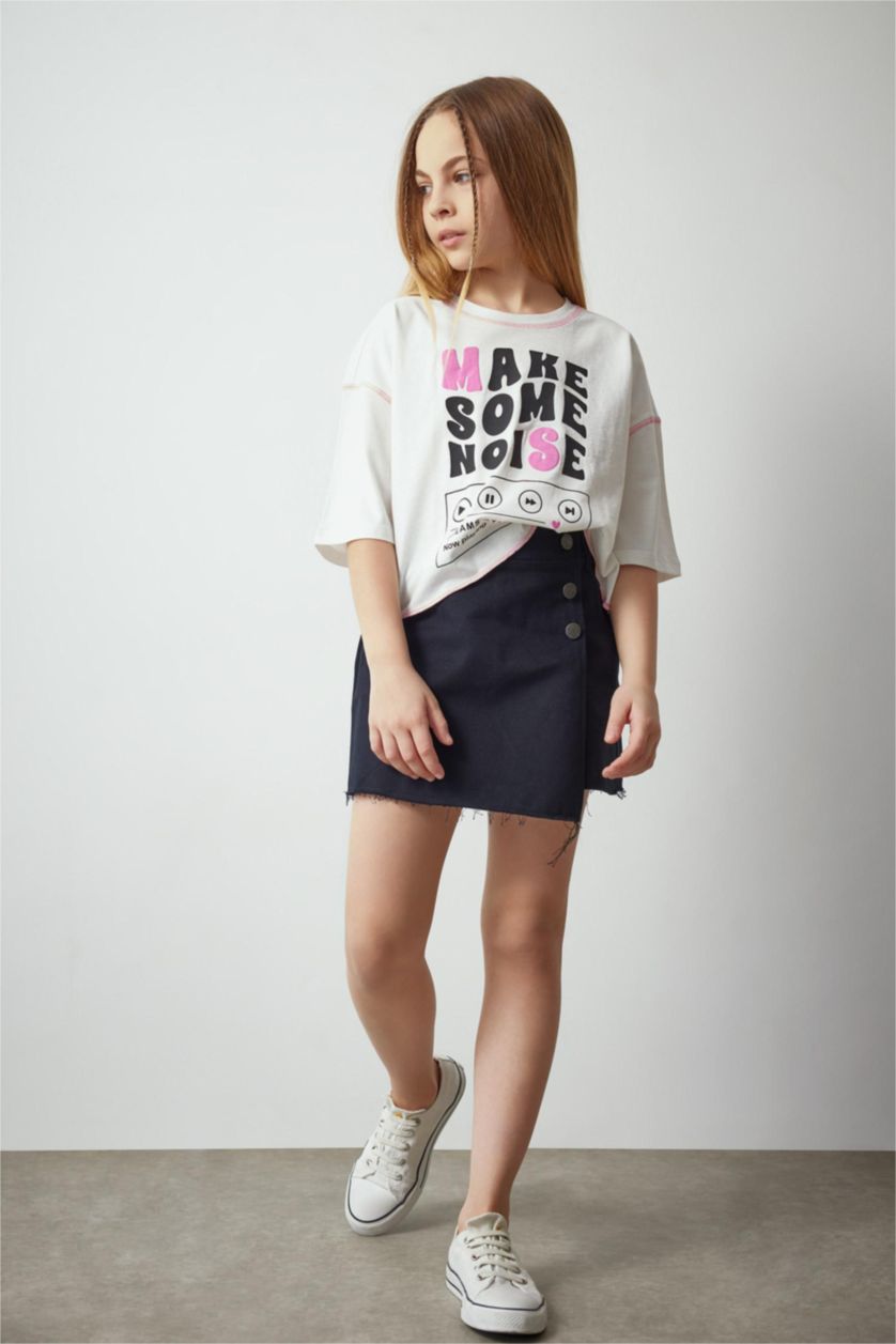 GIRLS & TEENS Black جيبة قطن قصة عادية