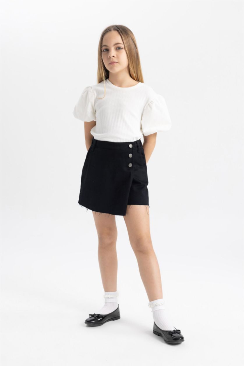 GIRLS & TEENS Black جيبة قطن قصة عادية